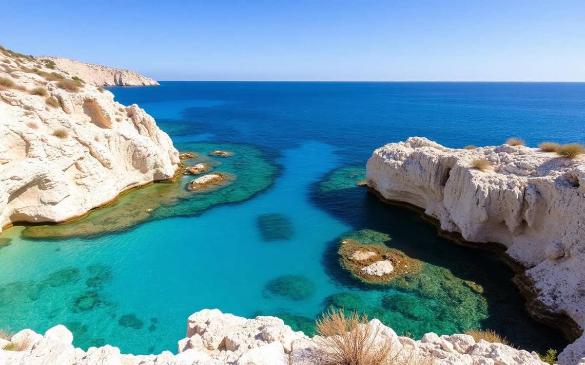 Scogliera di Bue Marino a Favignana con piscine naturali di tufo e mare blu