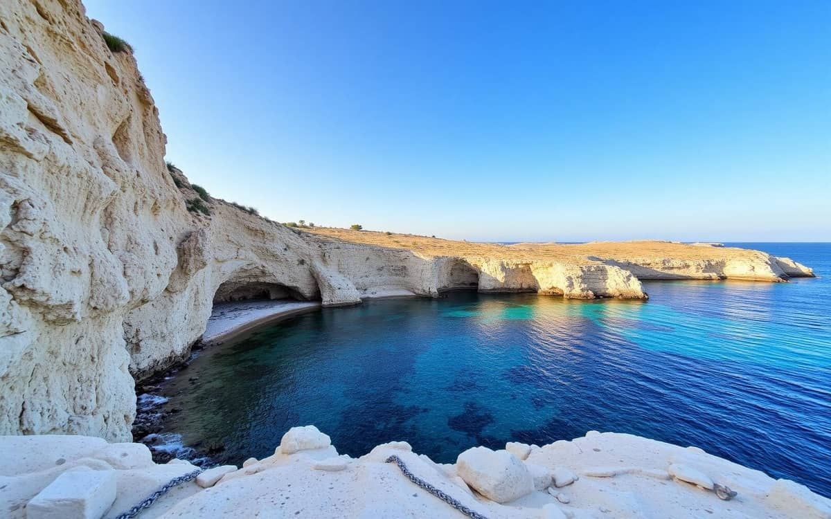 Cala Rossa a Favignana: mare turchese tra pareti di tufo bianco