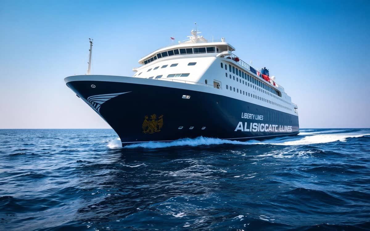 Nave traghetto Liberty Lines in navigazione nel canale tra Trapani e Favignana